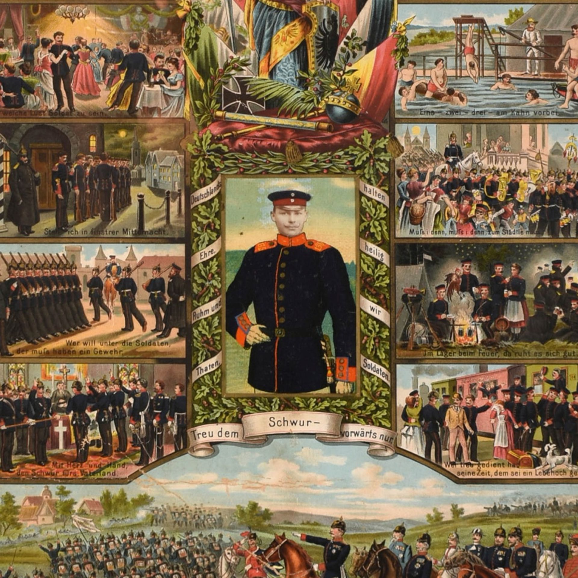 Paar Reservistenbilder je mit Darstellungen des Solldatenalltags, Kaiser Wilhelms II. und der Germa