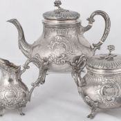 Teekern Silber 950, Innenvergoldung, französisch gemarkt, bestehend aus: Teekanne, Sahnegießer un