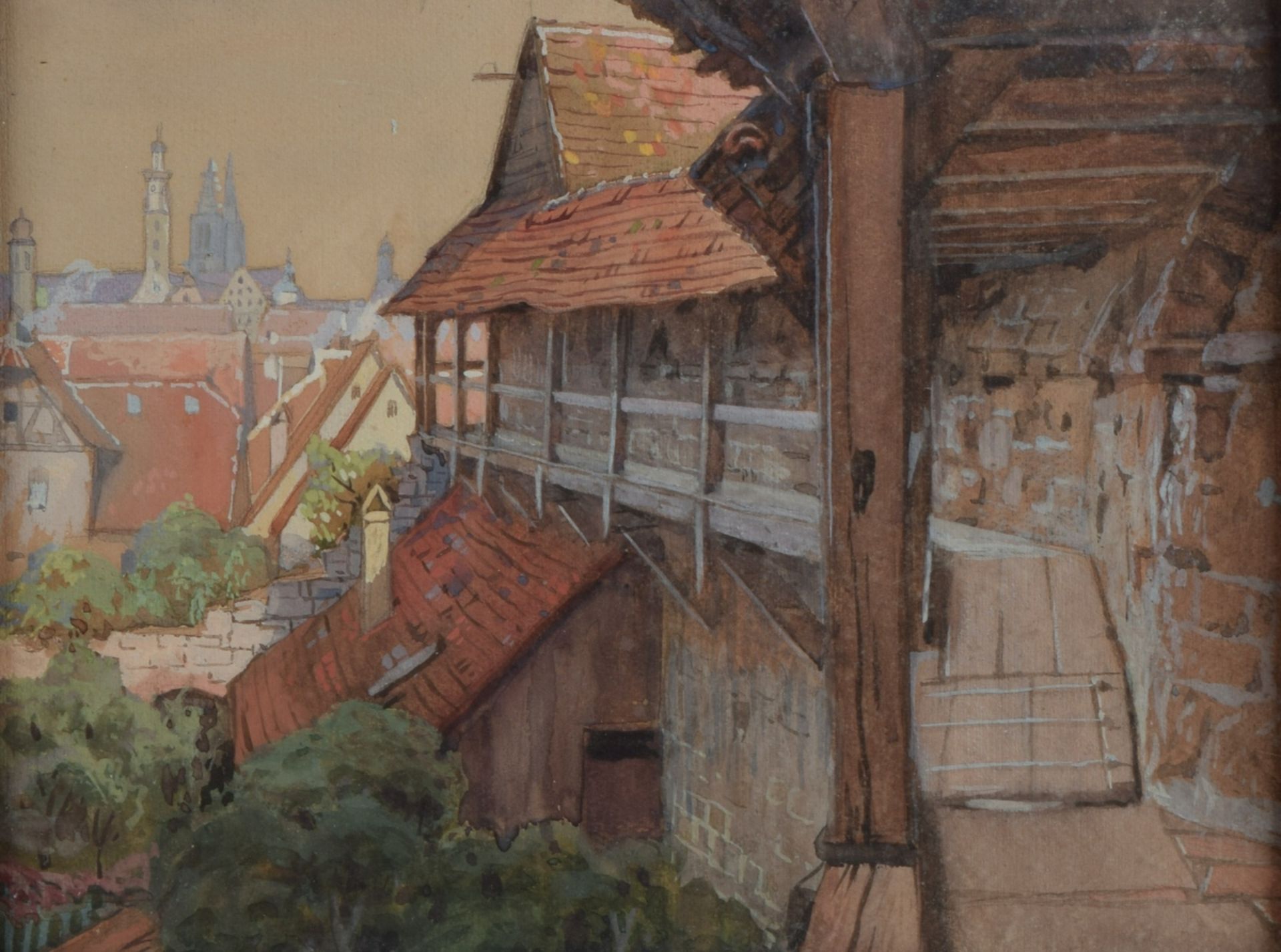 Buschmann, Hermann (1875 - 1961) Aquarell, Stadtmauer von Rothenburg o. d. Tauber, rechts unten sig - Bild 2 aus 5