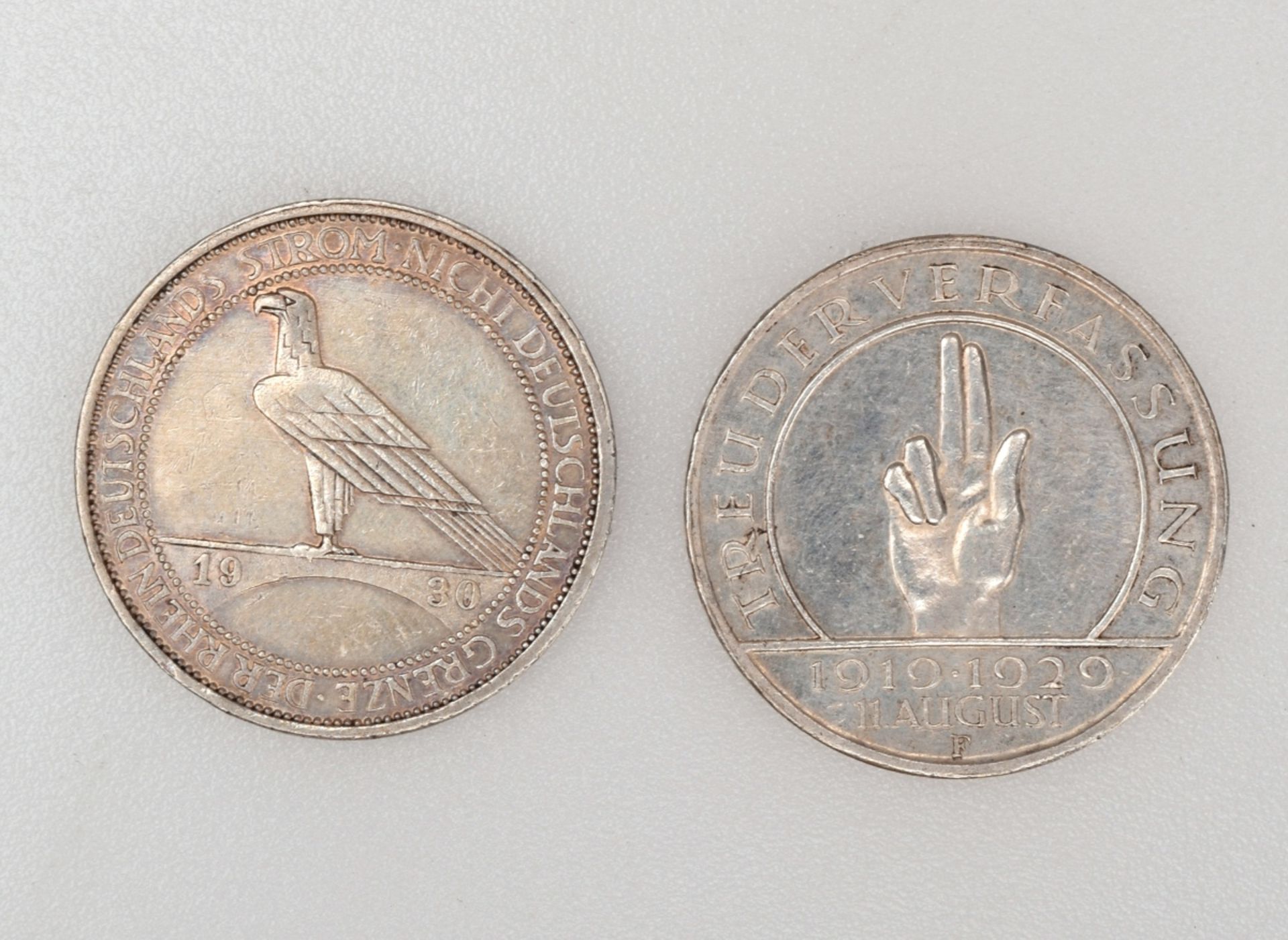 Paar Silbermünzen Weimarer Republik 1 x 3 Reichsmark "Der Rhein Deutschlands Strom nicht Deutschla - Bild 3 aus 3