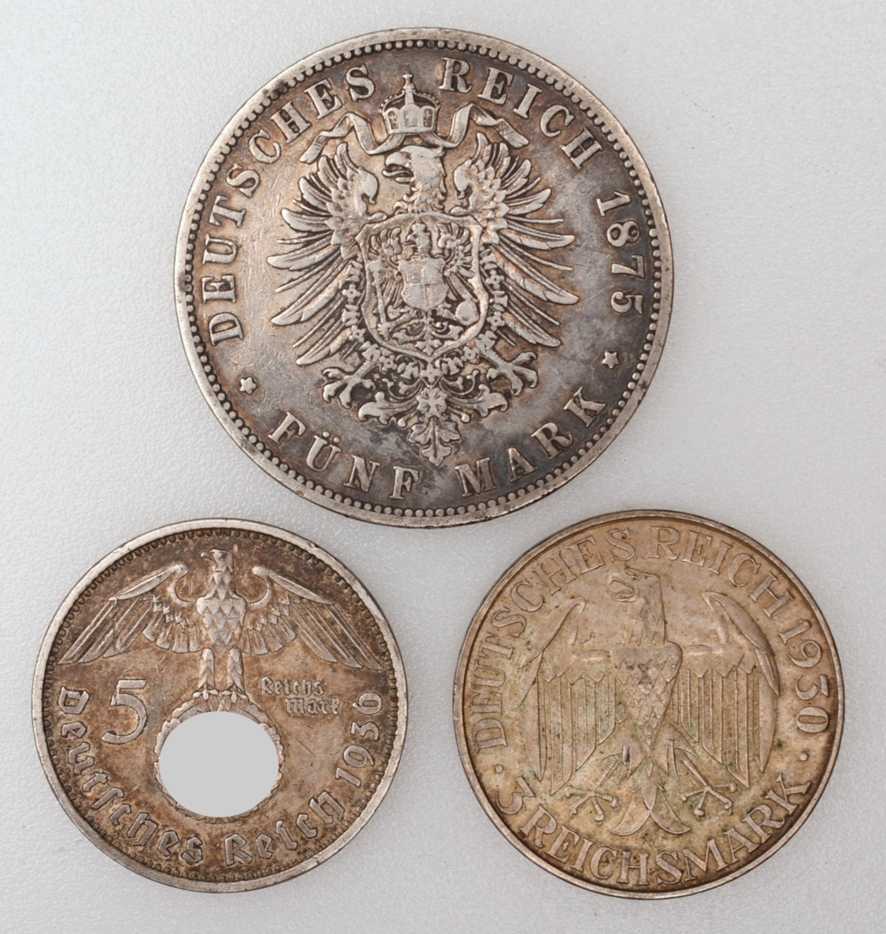 Silbermünzen insg. 3 versch. Ausgaben: 1 x 3 Reichsmark "Graf Zeppelin Weltflug 1929", 1930 (A), 1 - Image 3 of 3