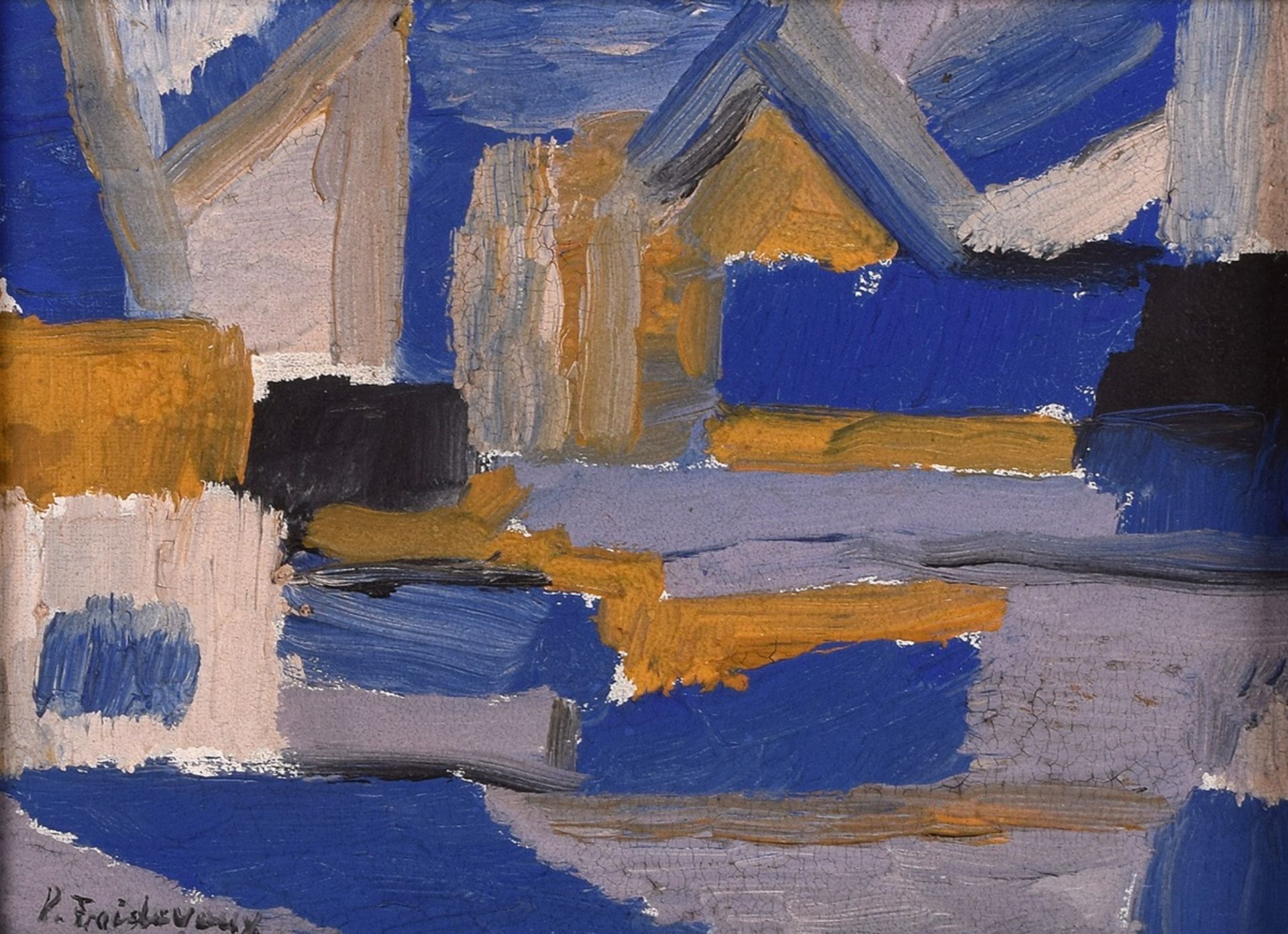 Froidevaux, Roger Paul (1918 Genf - 1998 Lausanne) Öl/Malkarton, abstrakte Hafenansicht, unten lin - Bild 2 aus 4