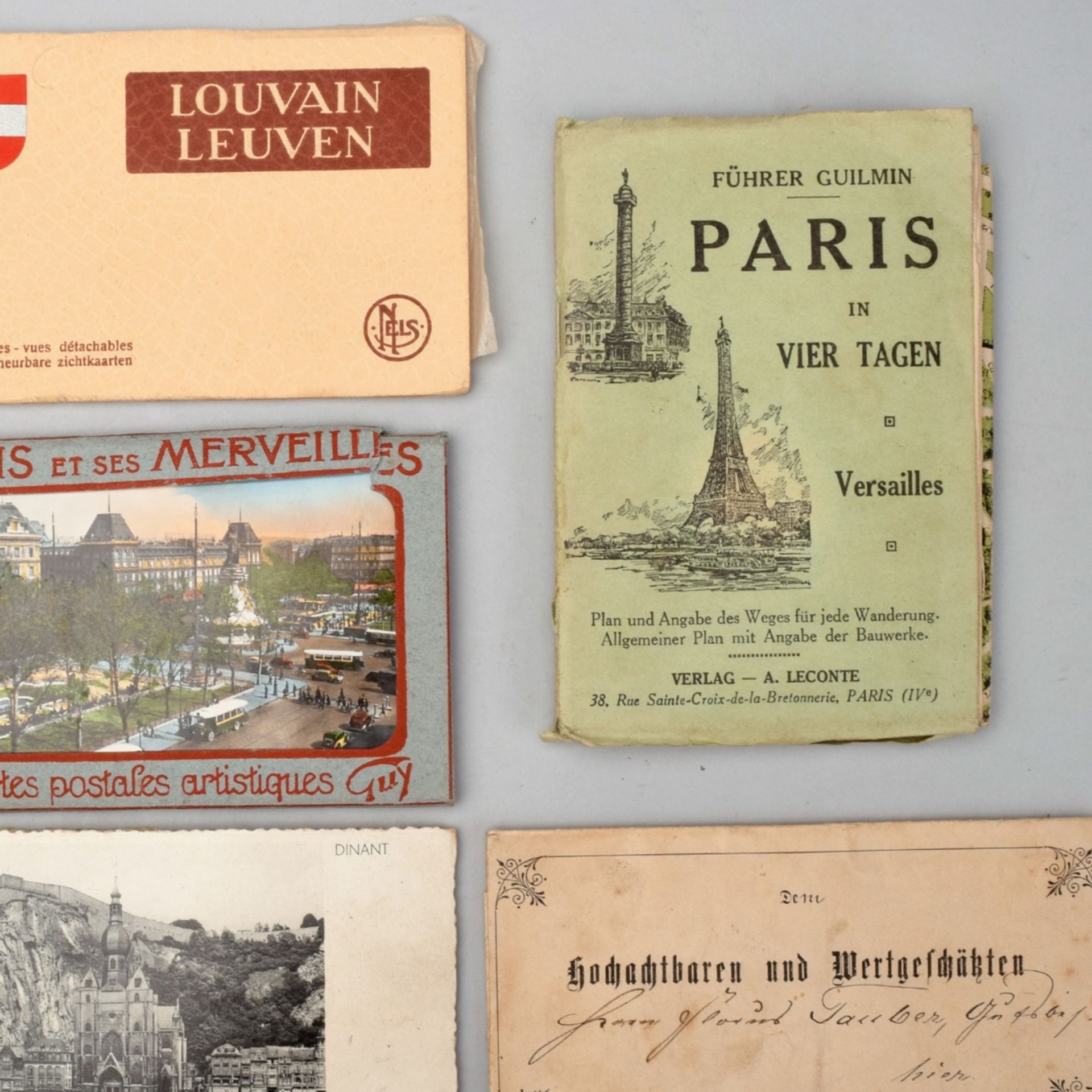 Konvolut historische Postkarten und Stadtführer dabei u.a.: 1 x 20 historische Parisansichten "Par