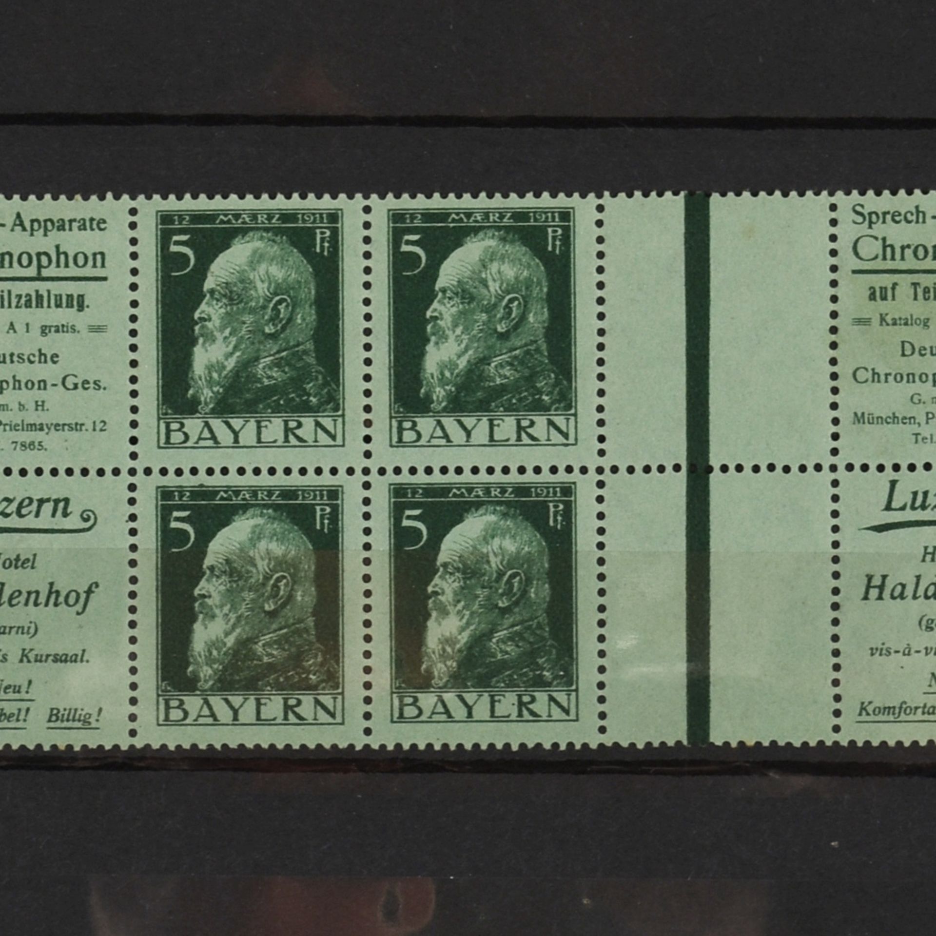 Briefmarken Altdeutschland - Bayern sehr seltenes Markenheftchenblatt, Nr. 2 mit Mi.-Nr. 77 (5 Pf P