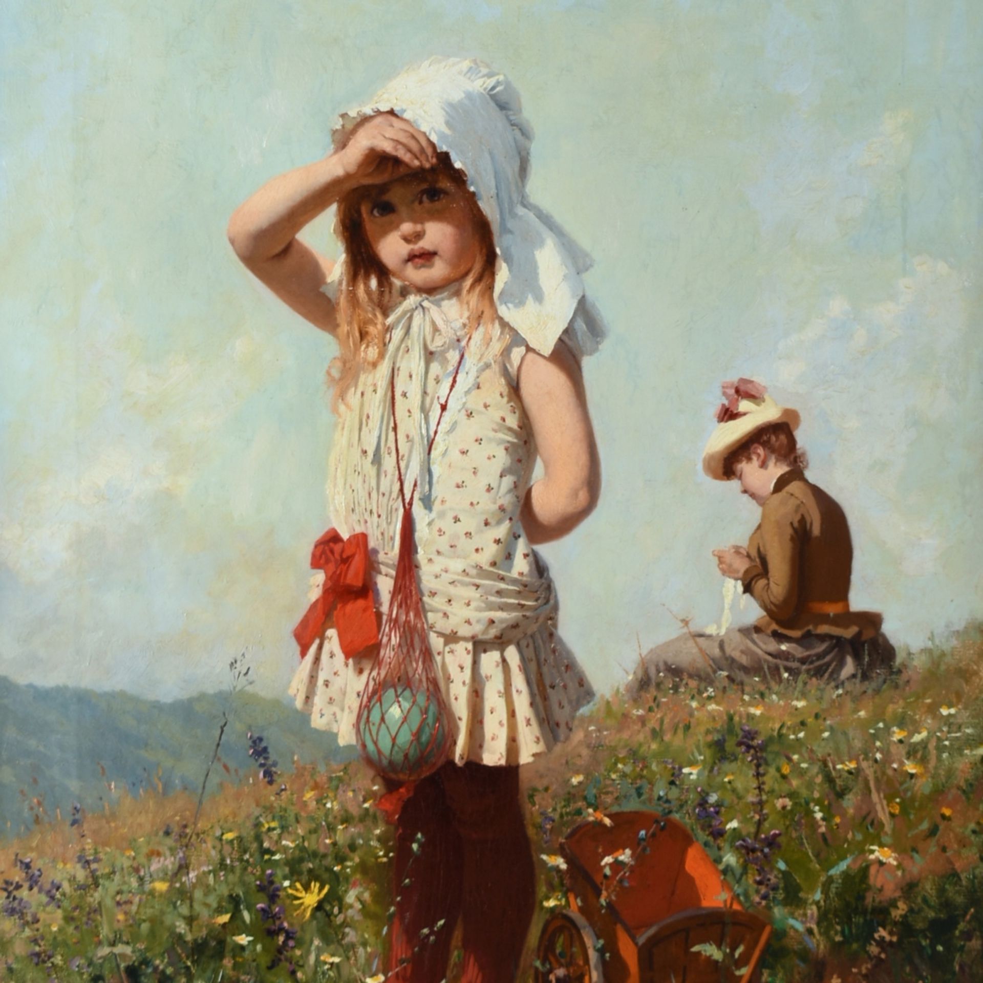 Wehle, Johannes Raphael (1848 Radeburg - 1936 Dresden) Öl/Lwd., "Sommerfrische", kleines Mädchen - Bild 2 aus 6