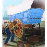 Jim Butcher (B. 1944) "Fixing Wagon Wheel"