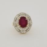 14K Gold Ruby & Diamond Cluster Ring