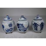 (3) Chinese Blue/White Porcelain Lidded Jars