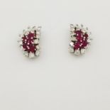 14K White Gold Ruby & Diamond Earrings