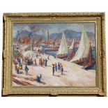 Signed, Large Impressionist Barcelona Harbor Scene