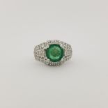 14K White Gold Emerald & Diamond Ring