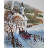 Mel Crawford (B. 1925) Arrival in Sleigh at Church