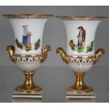 (2) Antique French Hand Painted Urns (as is)