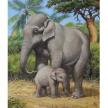 Chuck Ripper (B. 1929) "Asian Elephants"