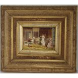 Antique Framed Interior Scene on Board