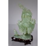 Chinese Carved Jade Lidded Vase on Stand