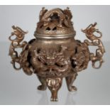 Chinese Silvered-Bronze Dragon Form Censer, Signed