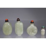 (4) Chinese Carved Jade Snuff Bottles
