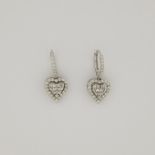 14K White Gold Diamond Heart Earrings