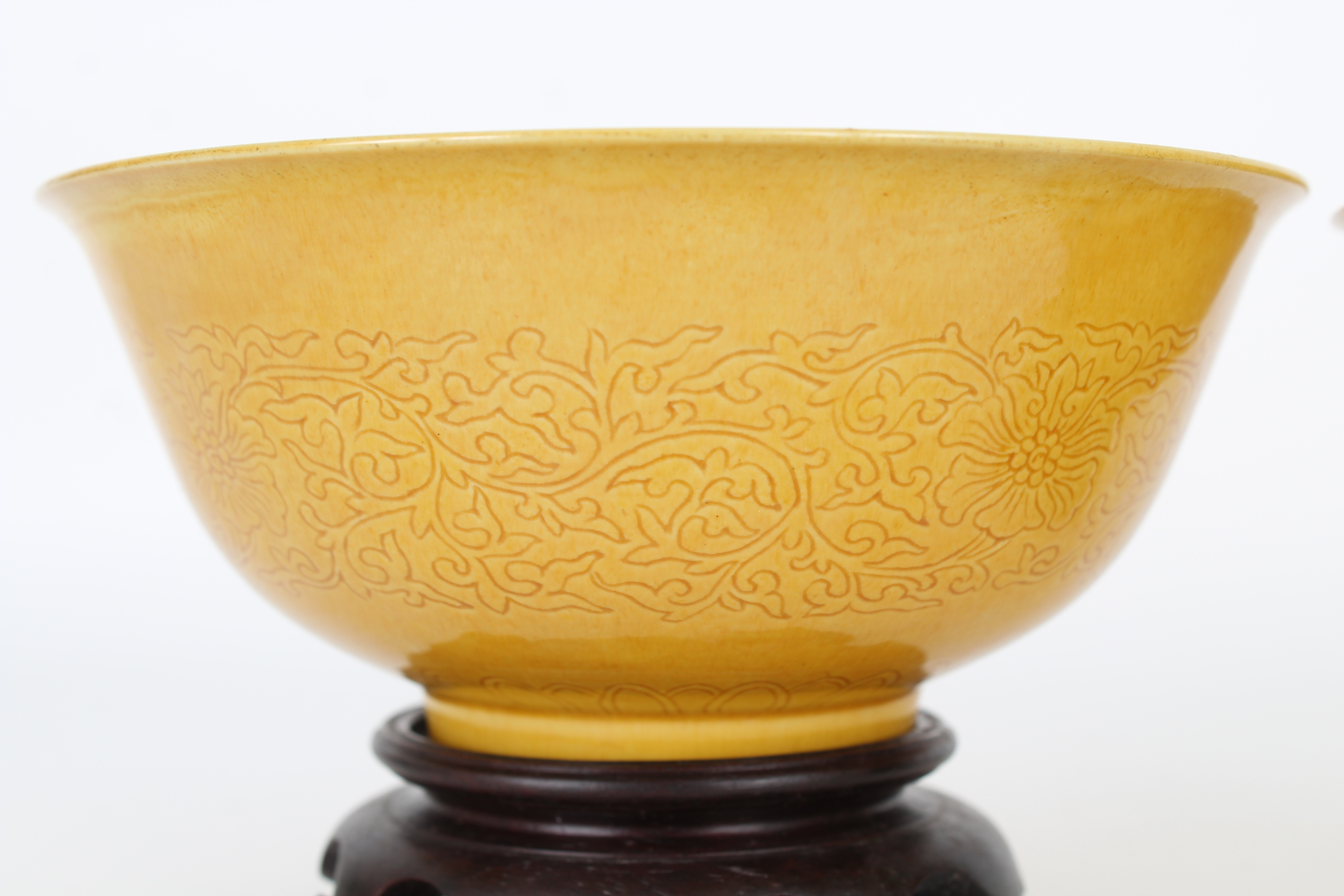 (2) Chinese Imperial Yellow Incised Bowls. Marked - Image 4 of 8