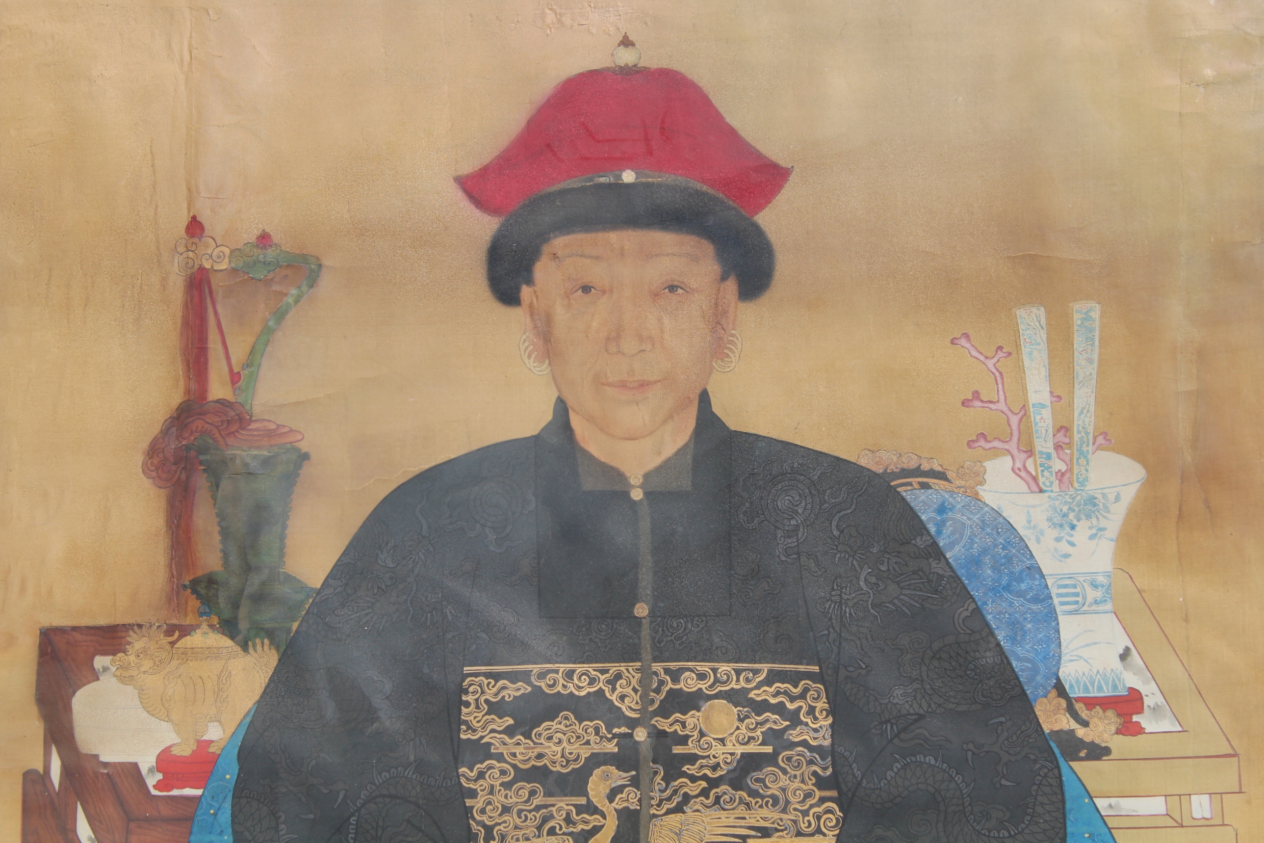 Palatial Chinese Qing Dynasty Ancestral Portrait - Image 2 of 8