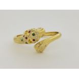 14K Gold & Precious Stone Panther Bangle