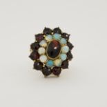 14K Gold Red Garnet & Opal Ring