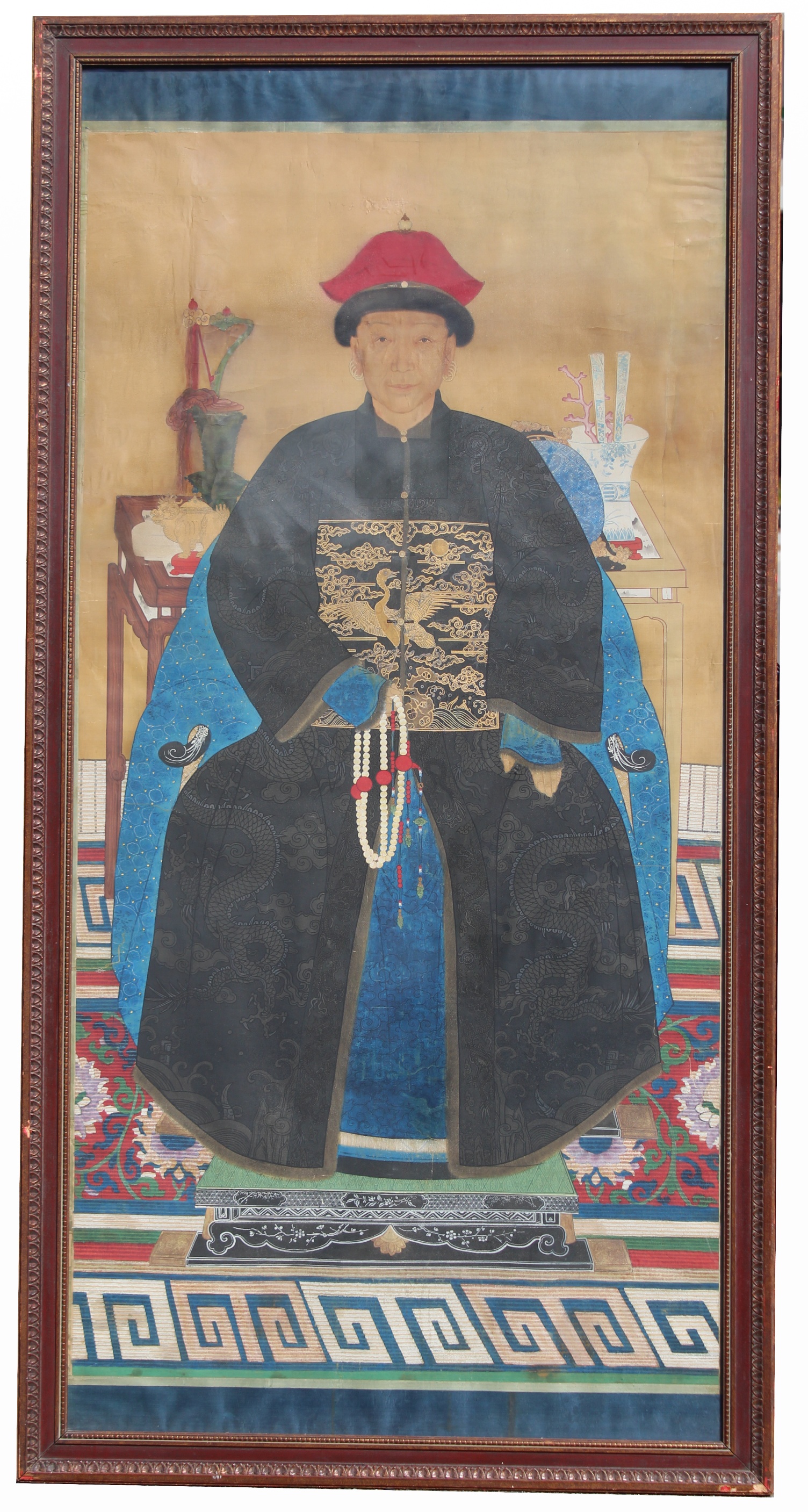 Palatial Chinese Qing Dynasty Ancestral Portrait