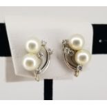 14K W Gold, Pearl & Diamond Earrings