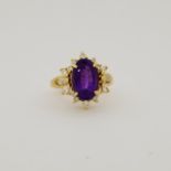 14K Gold Amethyst & Diamond Ring