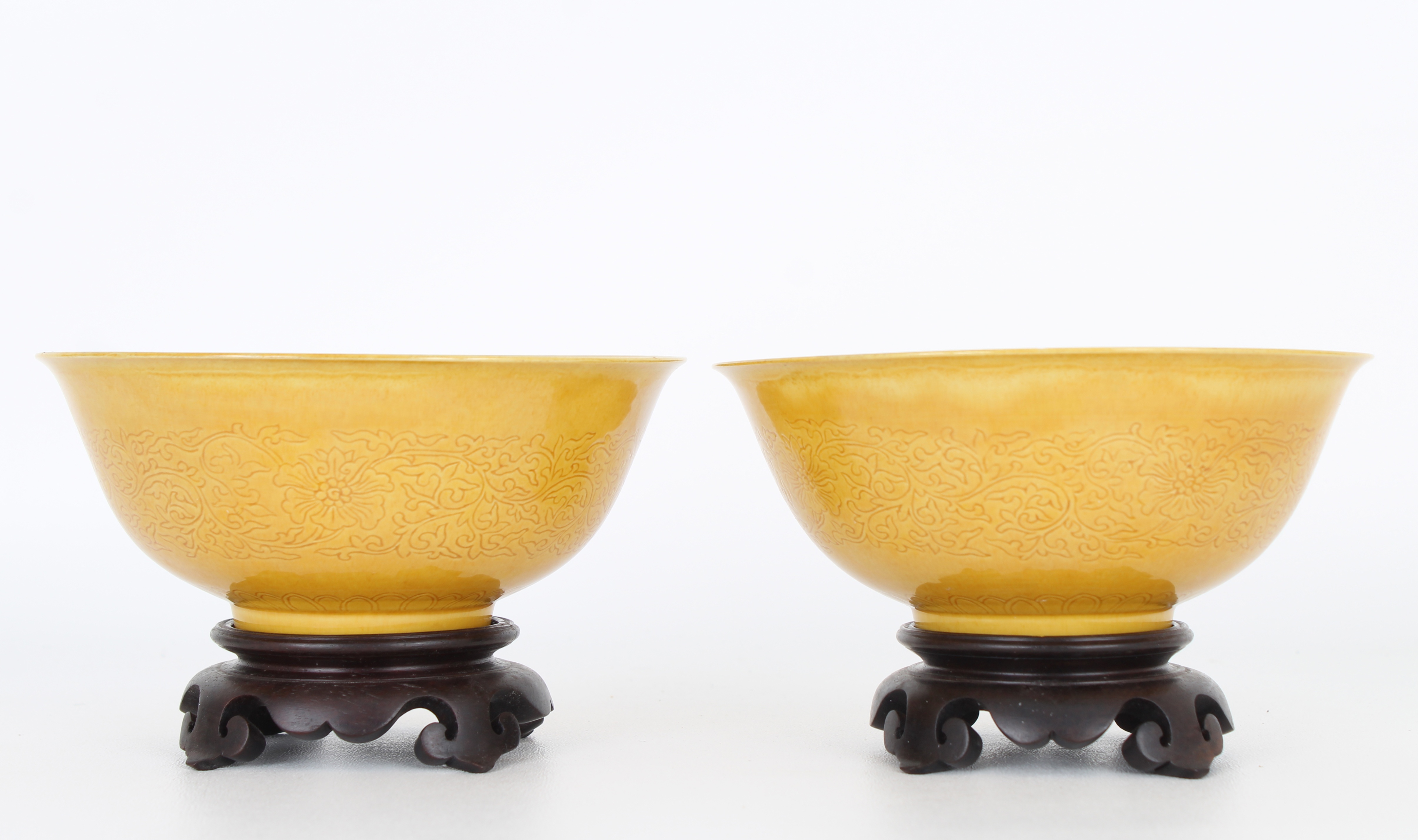 (2) Chinese Imperial Yellow Incised Bowls. Marked - Image 2 of 8