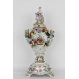 Large Antique Dresden Porcelain Floral Urn