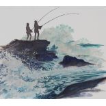 Brian Clinton (B. 1942) "Surf and Rock Fishing"