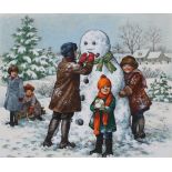 Faith Jaques (B. 1923) Children Building a Snowman