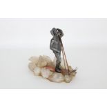 Silvered Bronze Skier on Rock Crystal Base