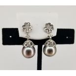 18K Tahitian Pearl & Diamond Earrings