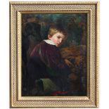 19th C. Signed Portrait of Boy w/ Hound