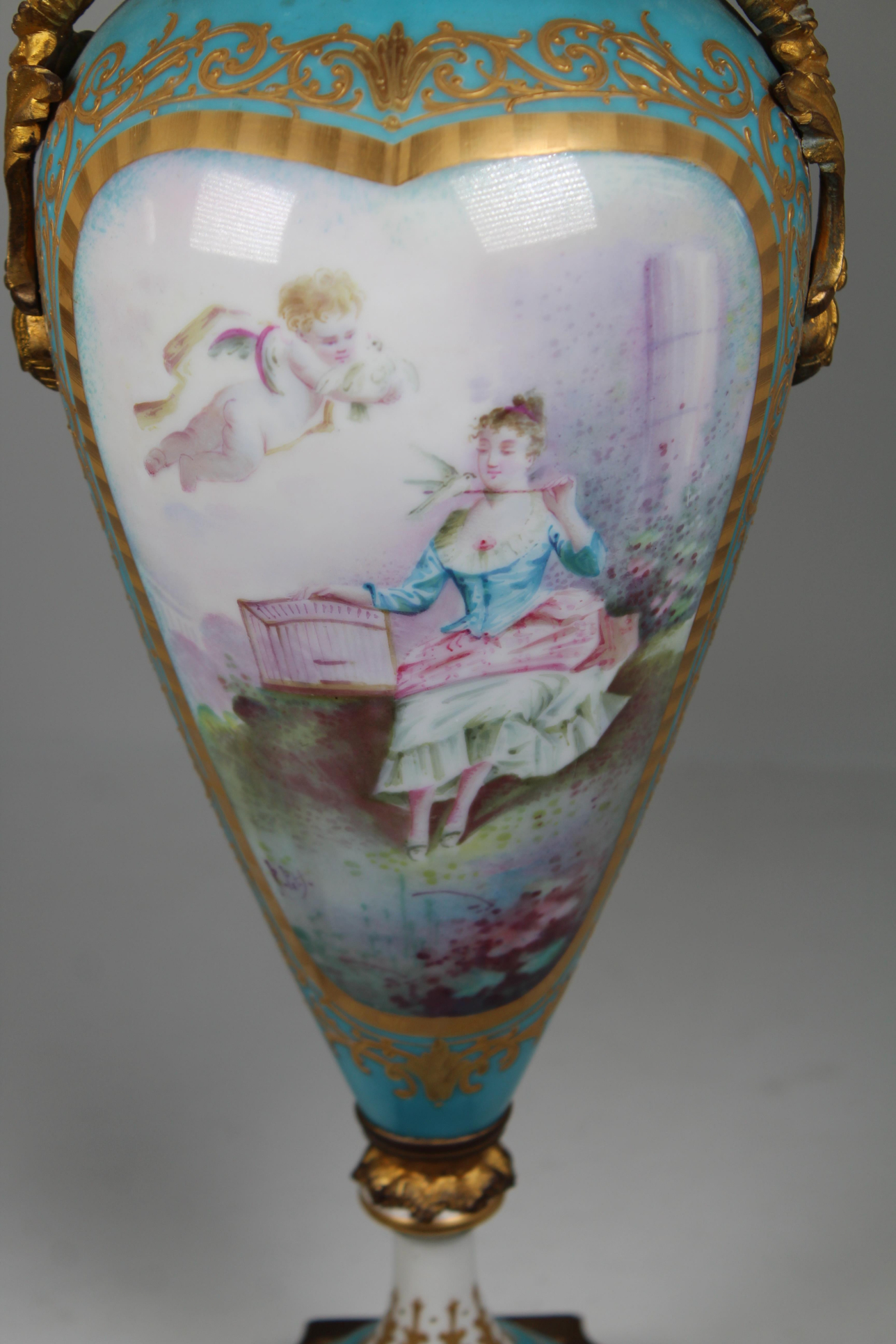 (2) Antique French Porcelain Twin Handled Urns - Image 5 of 9