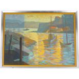 20th C Impressionist Harbor Scene Painting, Signed