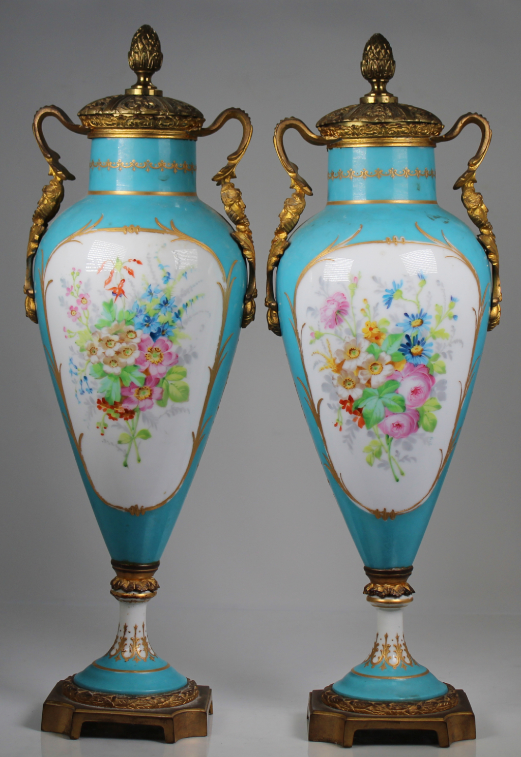 (2) Antique French Porcelain Twin Handled Urns - Image 9 of 9