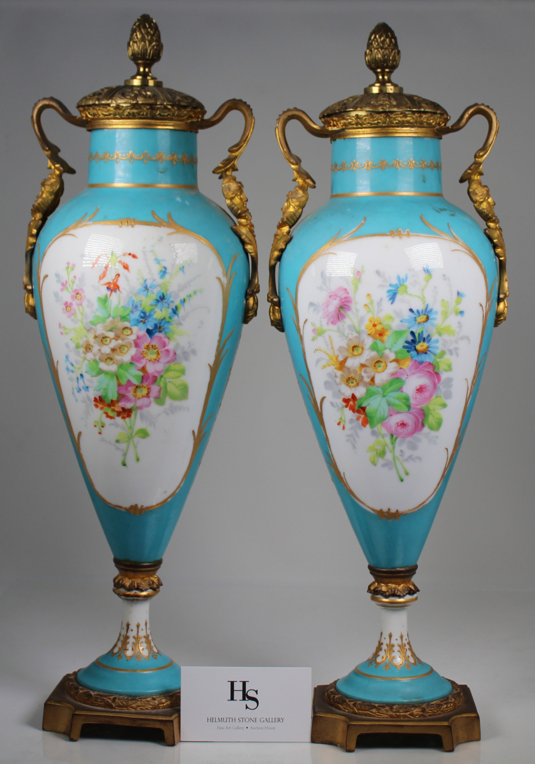 (2) Antique French Porcelain Twin Handled Urns - Image 2 of 9