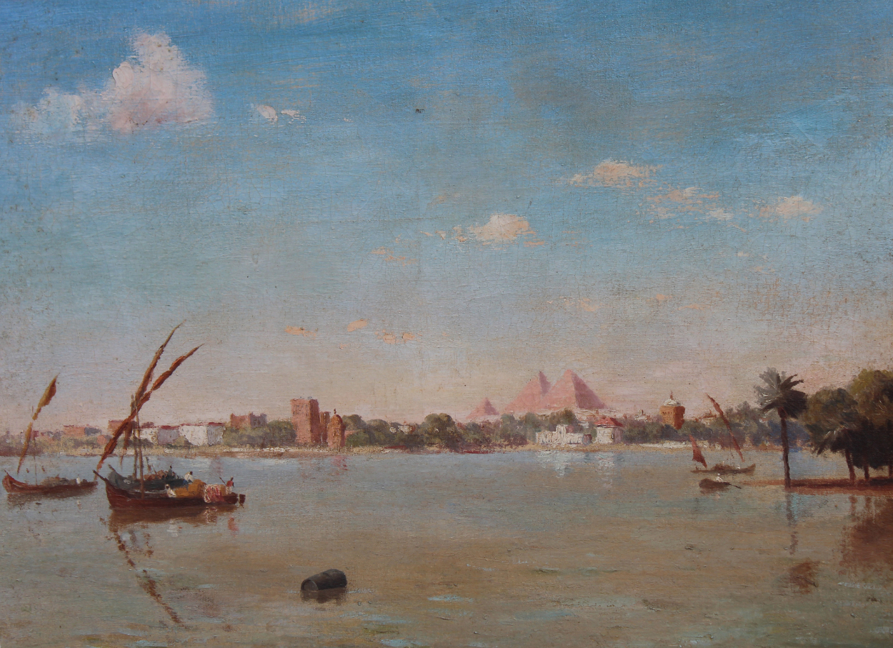 19th C. Orientalist Painting with Pyramids