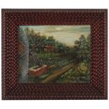 19th C. American School Painting, Tramp Art Frame