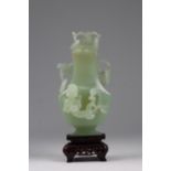 Chinese Carved Apple-Green Jade Vase on Stand