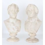 (2) Antique Carved Alabaster Classical Busts