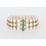 18K Gold Pearl & Emerald Bracelet