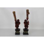 (2) Chinese Wooden Figural Candle Holders