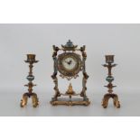 French Gilt Bronze Champleve 3-Piece Clock Set