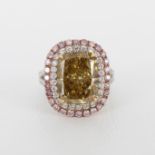 6.16CT Brownish Yellow Cushion Cut Diamond Ring