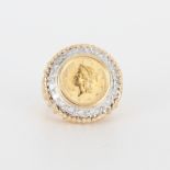 14K Gold 1851 Liberty Gold Coin & Diamond Ring